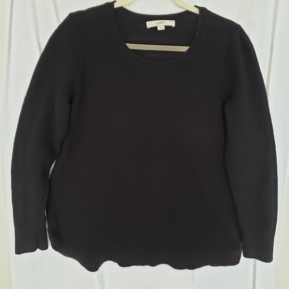 Woman Ann Taylor Loft Black Round Neck Long Sleeve Sweater Thermal Top Size L